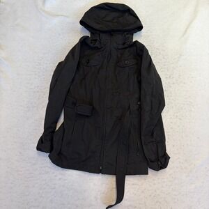 The North Face Hooded Belted Jacket Womens Small Black Full Zip Utility Coat